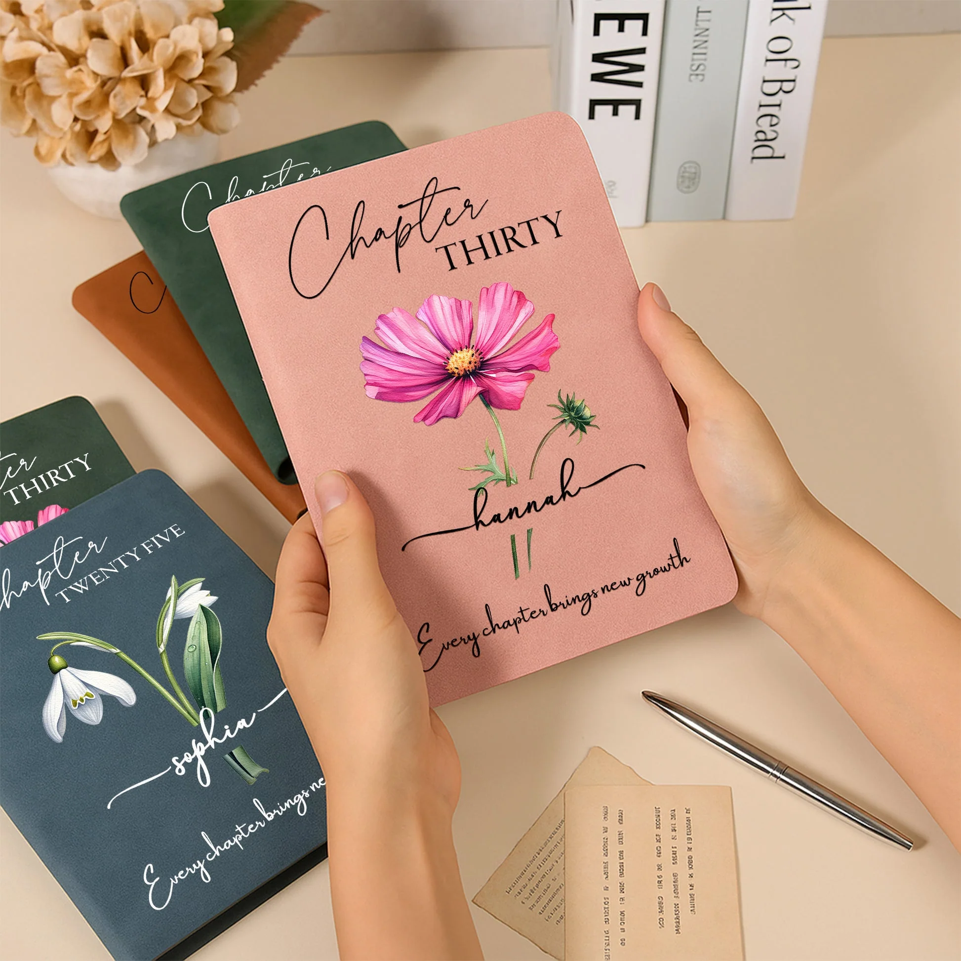 Personalized Leather Journal with Birth Year Chapter and Floral Art, Unique Birthday Gift for Her to Celebrate Every New Chapter - Image 2