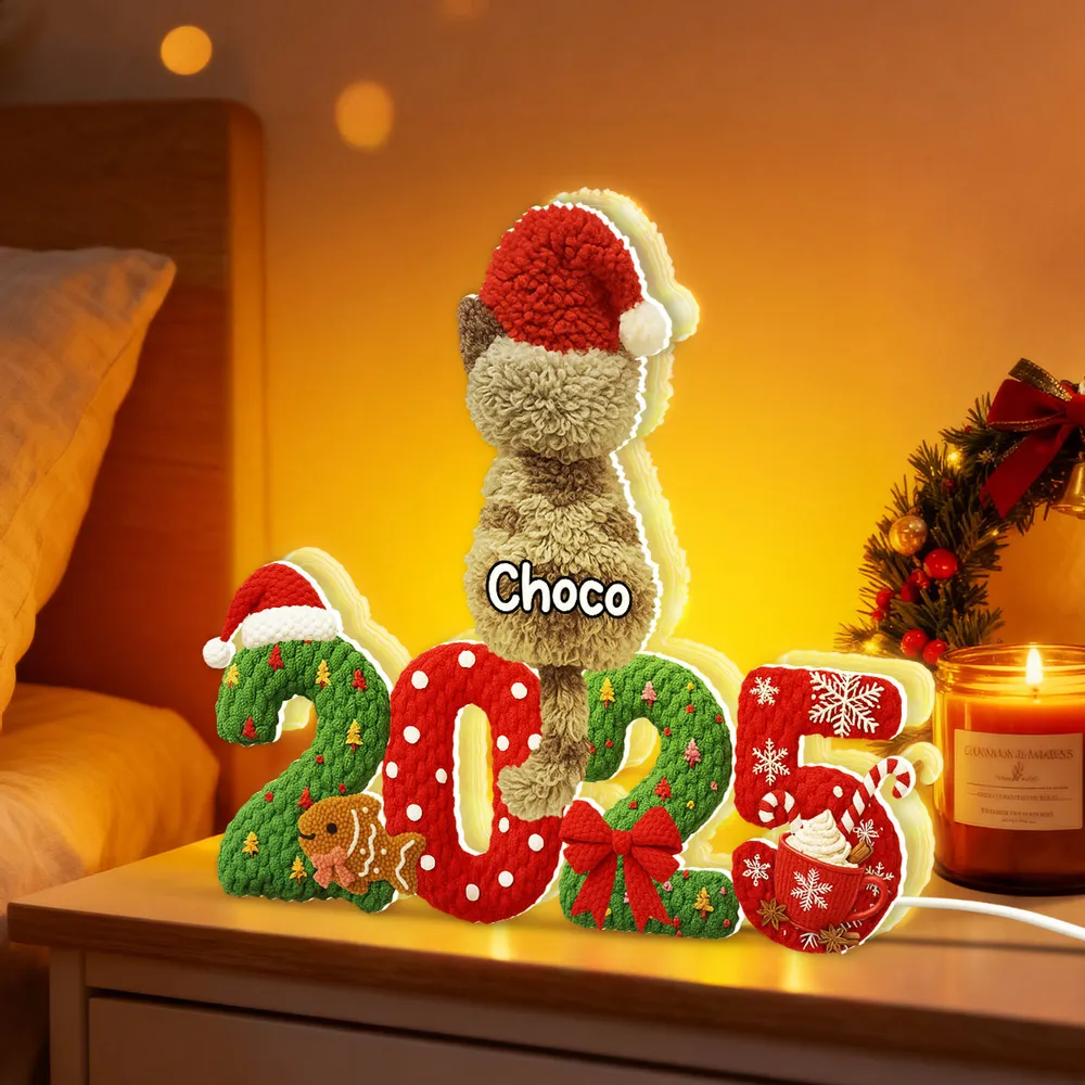 Personalized Acrylic Light Box with Cats in Santa Hats, Cozy Christmas Bedroom Lamp, Unique Pet Lover Gift & Festive Keepsake - Image 3