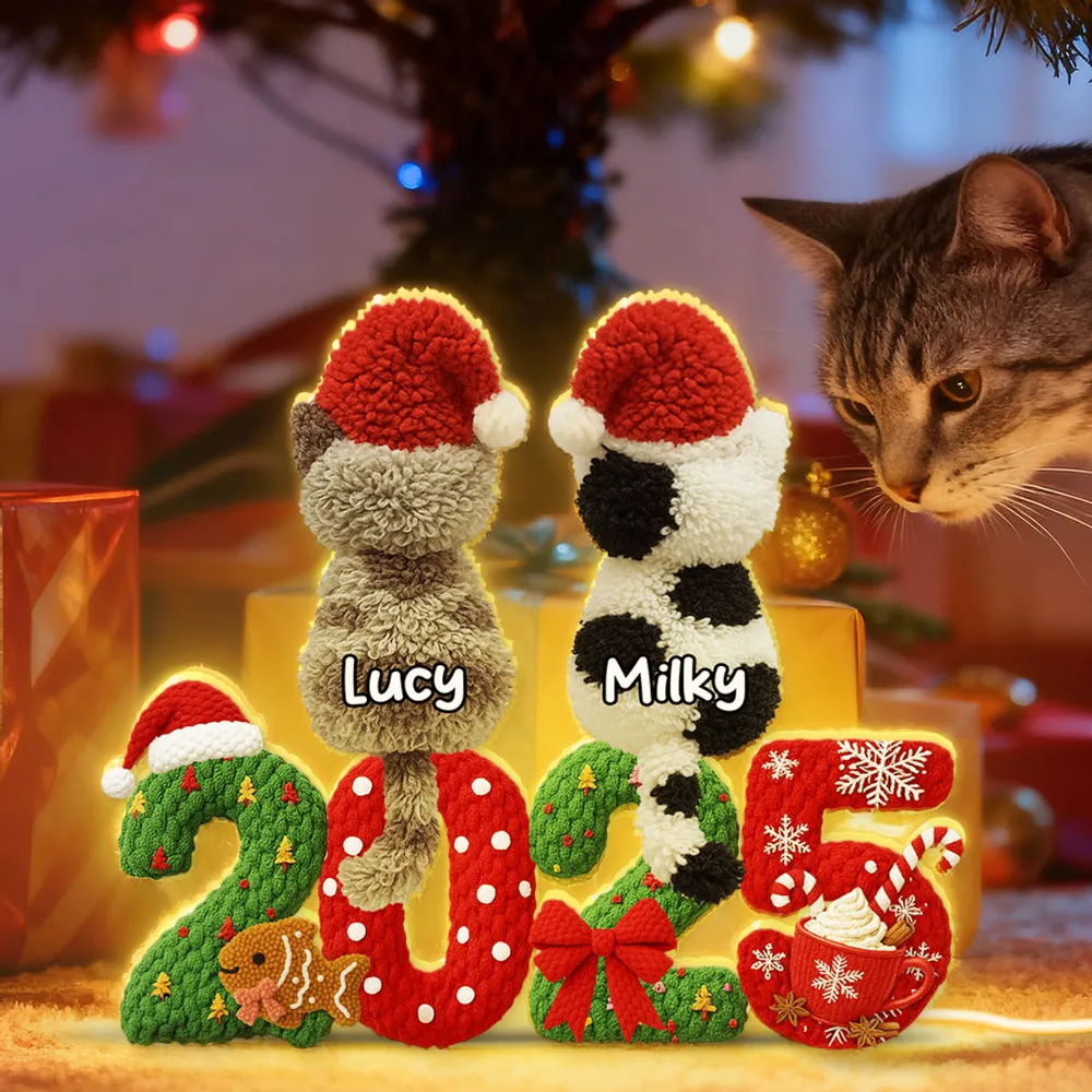 Personalized Acrylic Light Box with Cats in Santa Hats, Cozy Christmas Bedroom Lamp, Unique Pet Lover Gift & Festive Keepsake - Image 6
