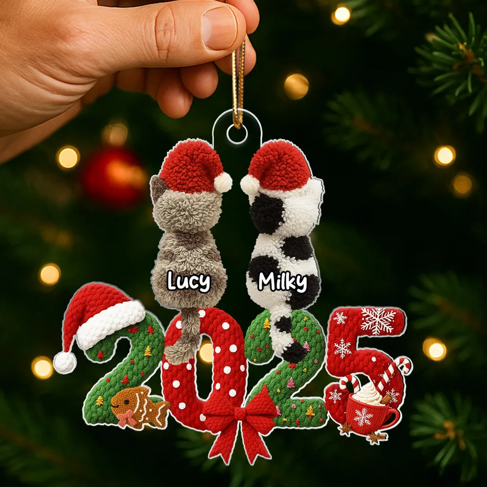 Personalized Acrylic Ornament with Santa Hat Cats – Cute Christmas Tree Decor & Unique Gift for Cat Lovers - Image 2