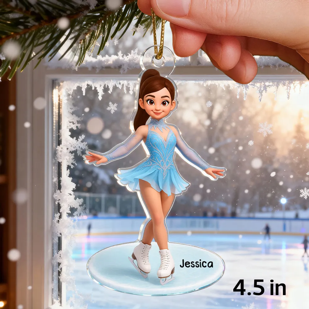 Cute Figure Skater Acrylic Ornament for Holiday Tree, Winter Wonderland Decor and Creative Gift for Daughters and Young Skaters - Image 3