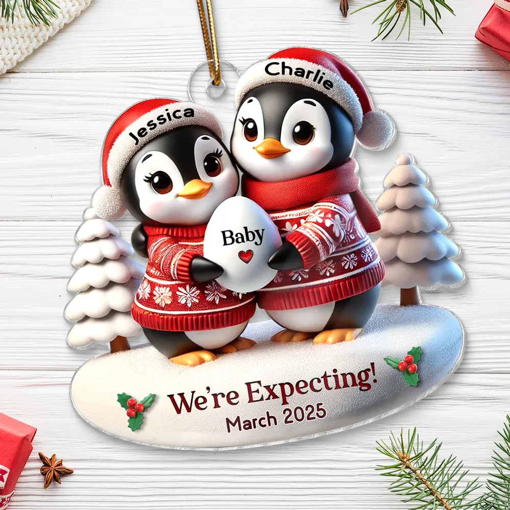 Custom Penguin Couple Acrylic Ornament for Parents-to-Be, Heartwarming Holiday Keepsake and Creative Baby Reveal Gift - Image 5