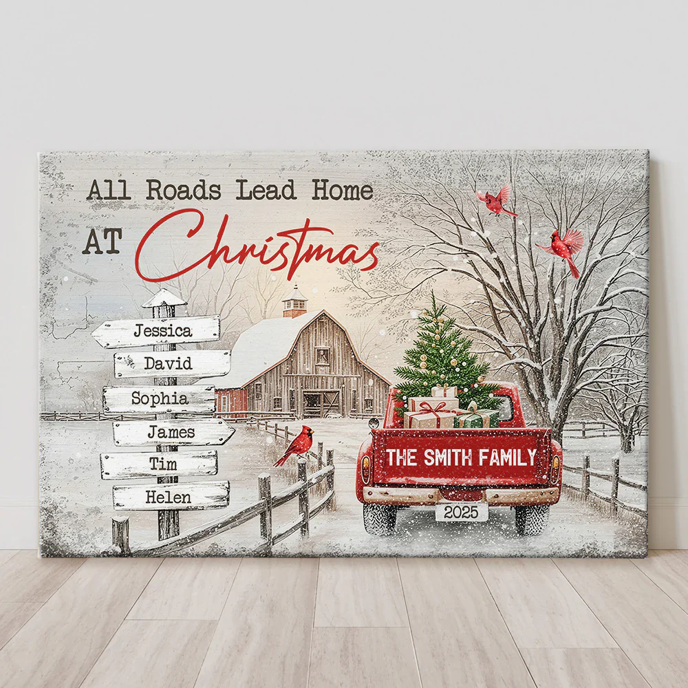 All Roads Lead Home At Christmas Personalized Poster – Custom Family Names Winter Farmhouse Wall Art, Unique Holiday Gift for Mom & Loved Ones - Image 2