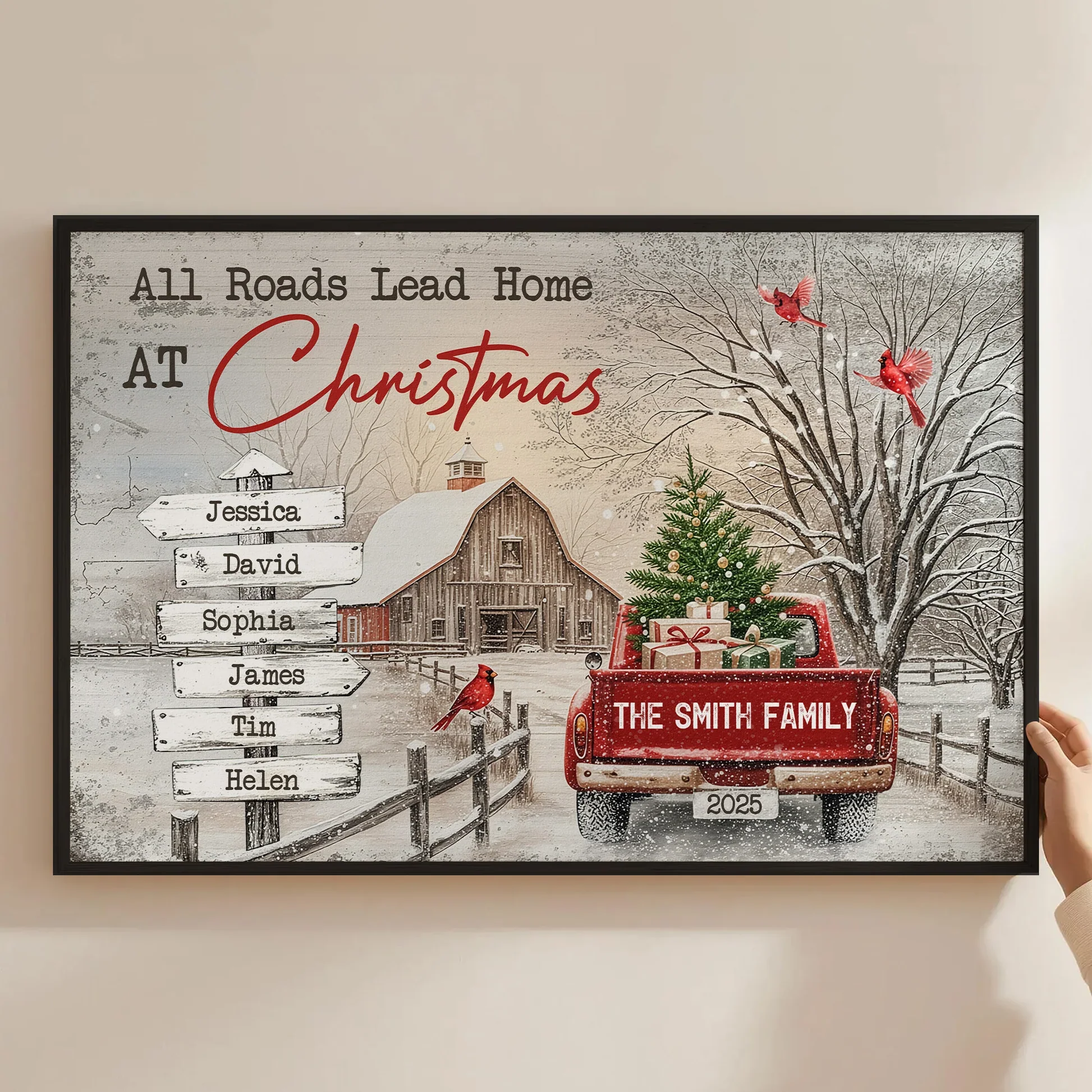 All Roads Lead Home At Christmas Personalized Poster – Custom Family Names Winter Farmhouse Wall Art, Unique Holiday Gift for Mom & Loved Ones - Image 3