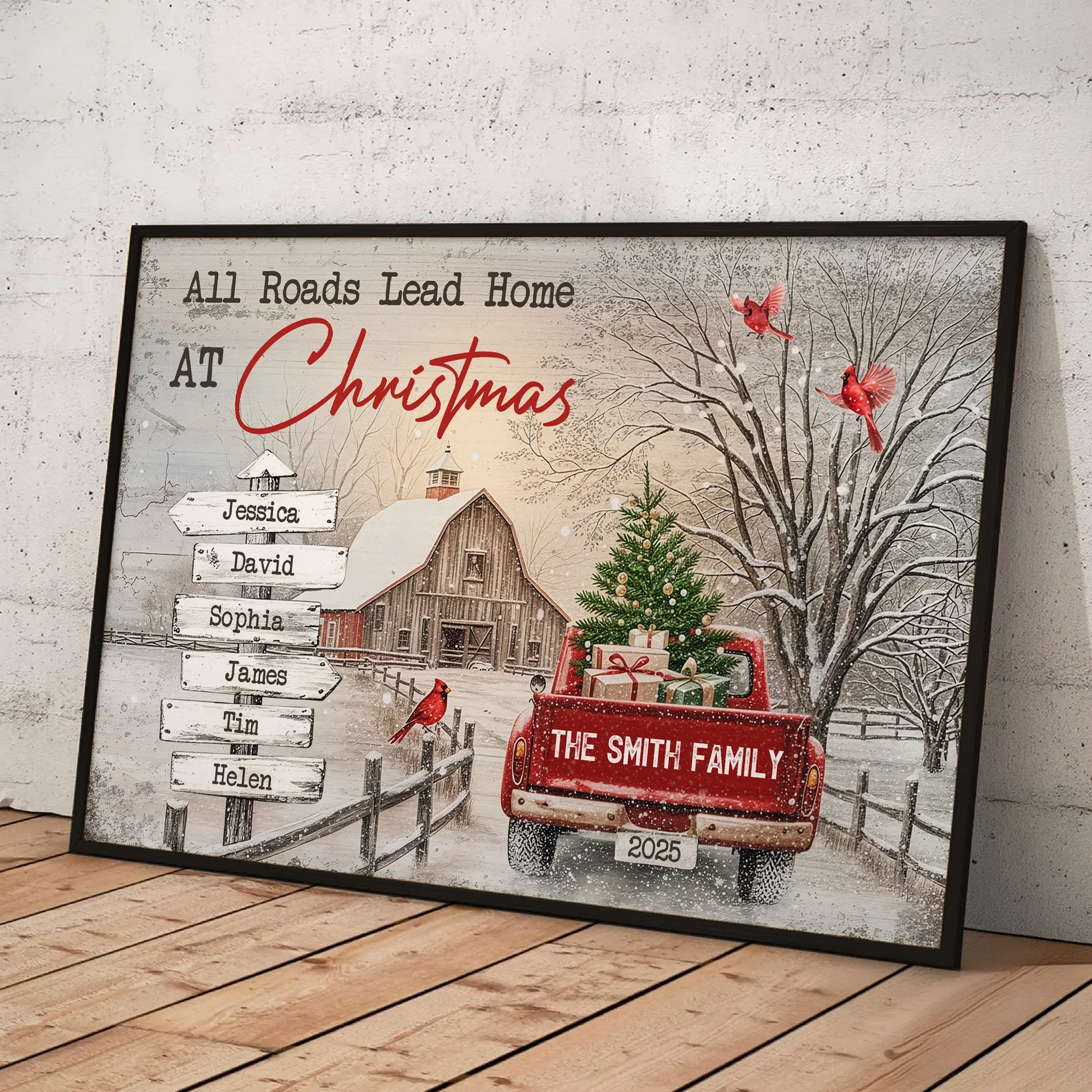 All Roads Lead Home At Christmas Personalized Poster – Custom Family Names Winter Farmhouse Wall Art, Unique Holiday Gift for Mom & Loved Ones - Image 9