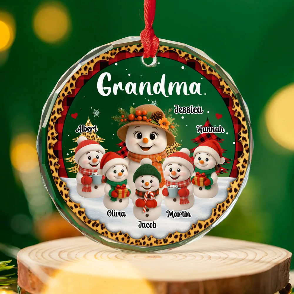 Personalized Crystal Ornament for Grandma with Cute Snowman Grandkid Scene, Festive Holiday Decor & Unique Gift - Image 5