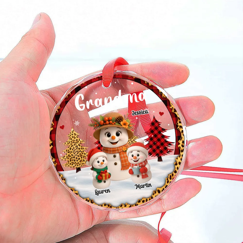Personalized Crystal Ornament for Grandma with Cute Snowman Grandkid Scene, Festive Holiday Decor & Unique Gift - Image 6