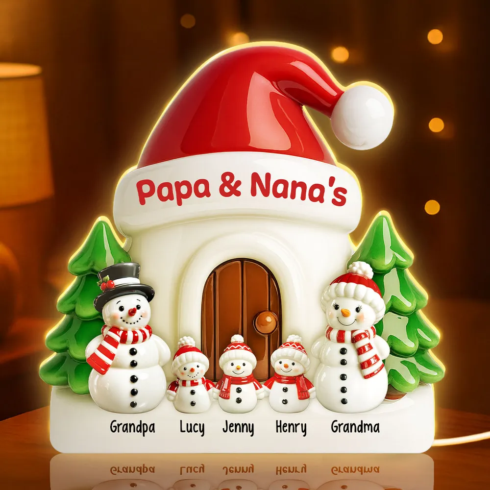 Personalized Acrylic Light Box with Snowman Family House, Soft Warm Glow Christmas Gift for Grandparents, Unique Keepsake Décor - Image 3