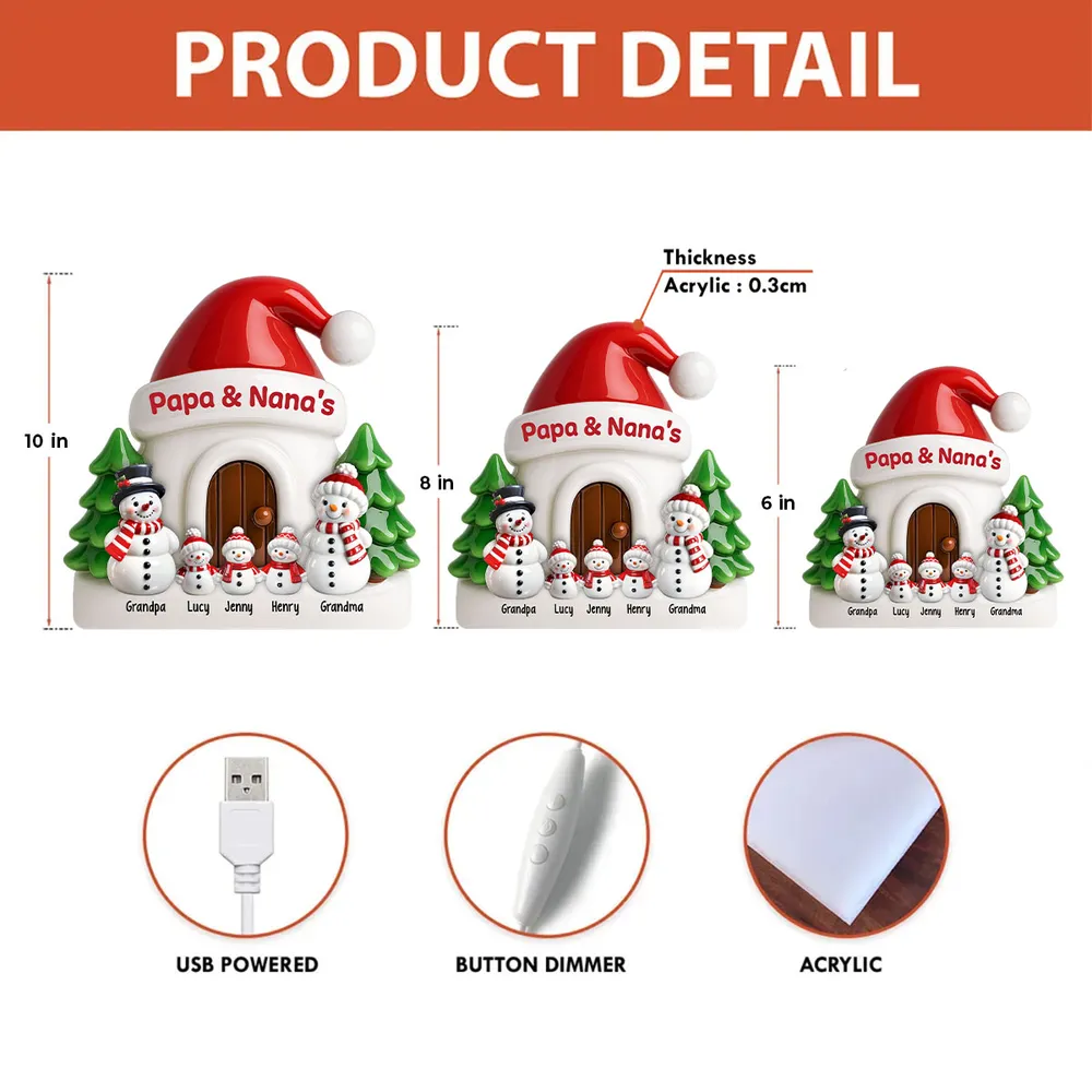 Personalized Acrylic Light Box with Snowman Family House, Soft Warm Glow Christmas Gift for Grandparents, Unique Keepsake Décor - Image 4