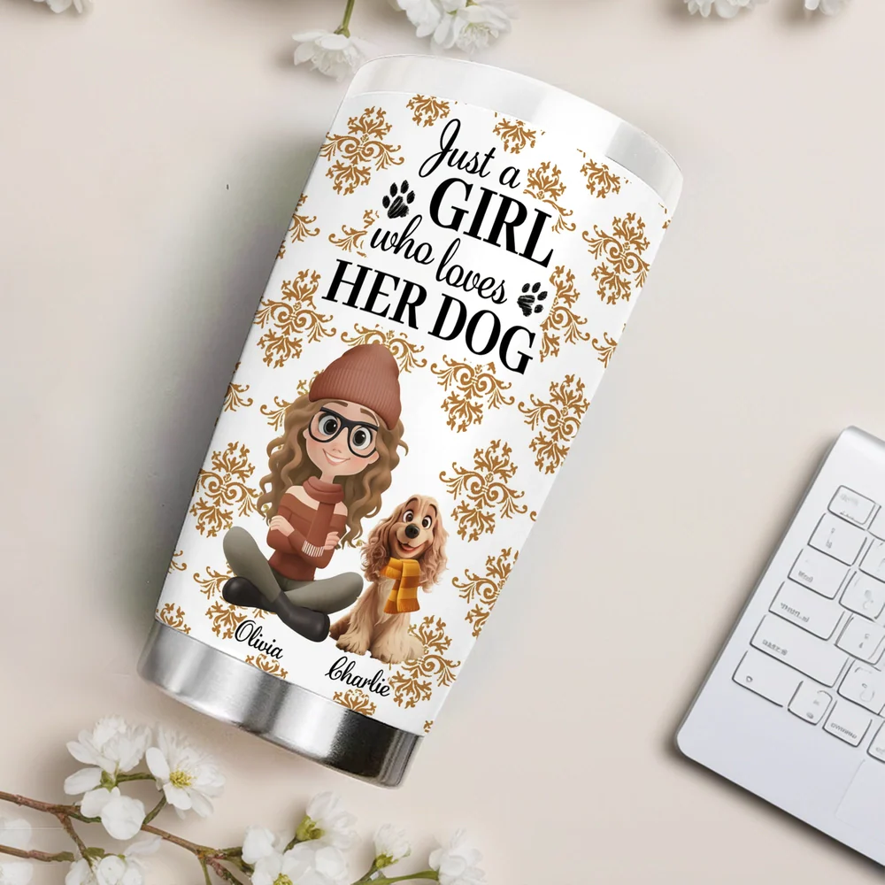 Personalized Insulated Travel Tumbler for Dog Lovers – Custom Girl & Pup Autumn Design, Keeps Drinks Hot or Cold, Unique Gift for Her - Image 2