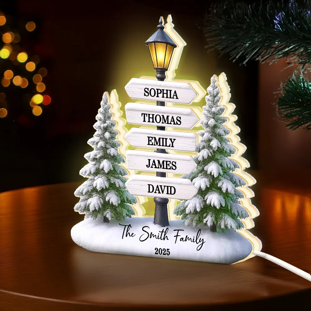 Personalized Christmas Acrylic Light Box with Family Signpost & Snowy Trees, Warm Glow Holiday Décor, Unique Gift for Loved Ones - Image 3