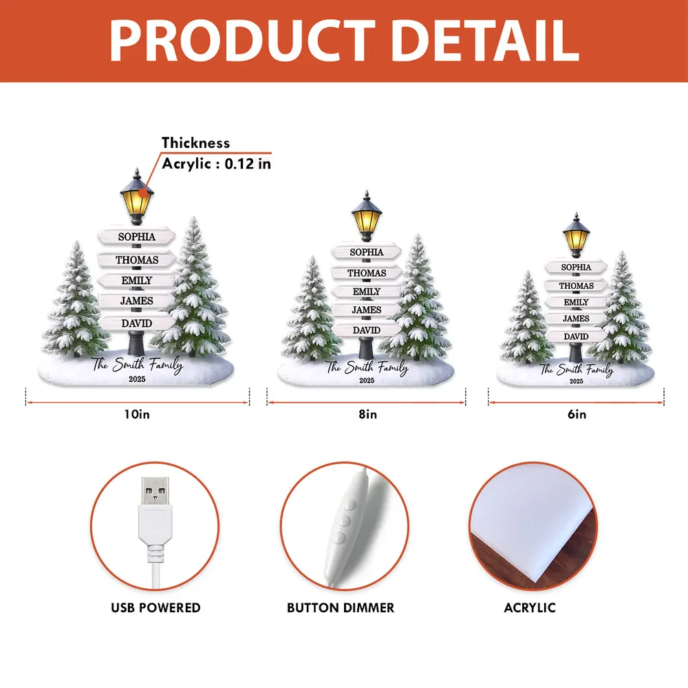 Personalized Christmas Acrylic Light Box with Family Signpost & Snowy Trees, Warm Glow Holiday Décor, Unique Gift for Loved Ones - Image 4
