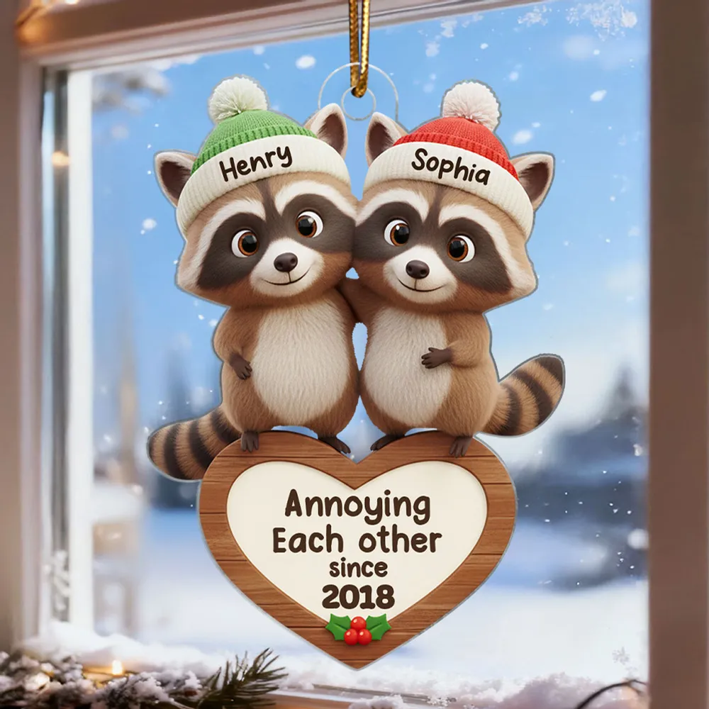 Personalized Acrylic Ornament with Raccoon Couple – Cute Favorite Troublemaker Christmas Gift for Couples & Newlyweds - Image 3