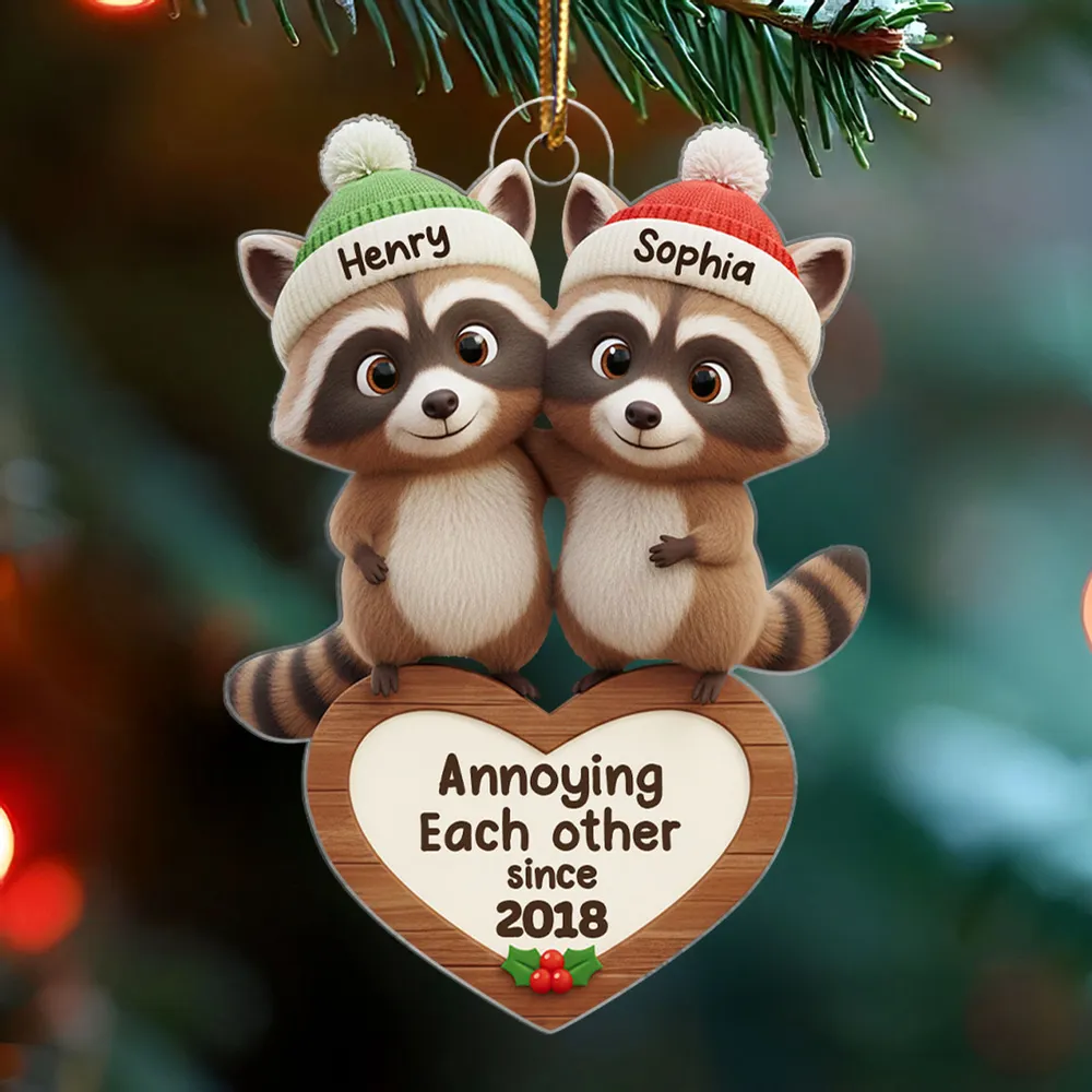 Personalized Acrylic Ornament with Raccoon Couple – Cute Favorite Troublemaker Christmas Gift for Couples & Newlyweds - Image 5
