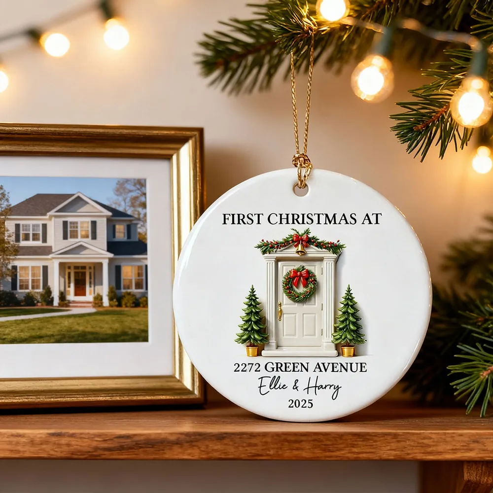 Personalized Ceramic Ornament First Christmas At New Home Door Design Unique Holiday Gift For Couples - Image 8