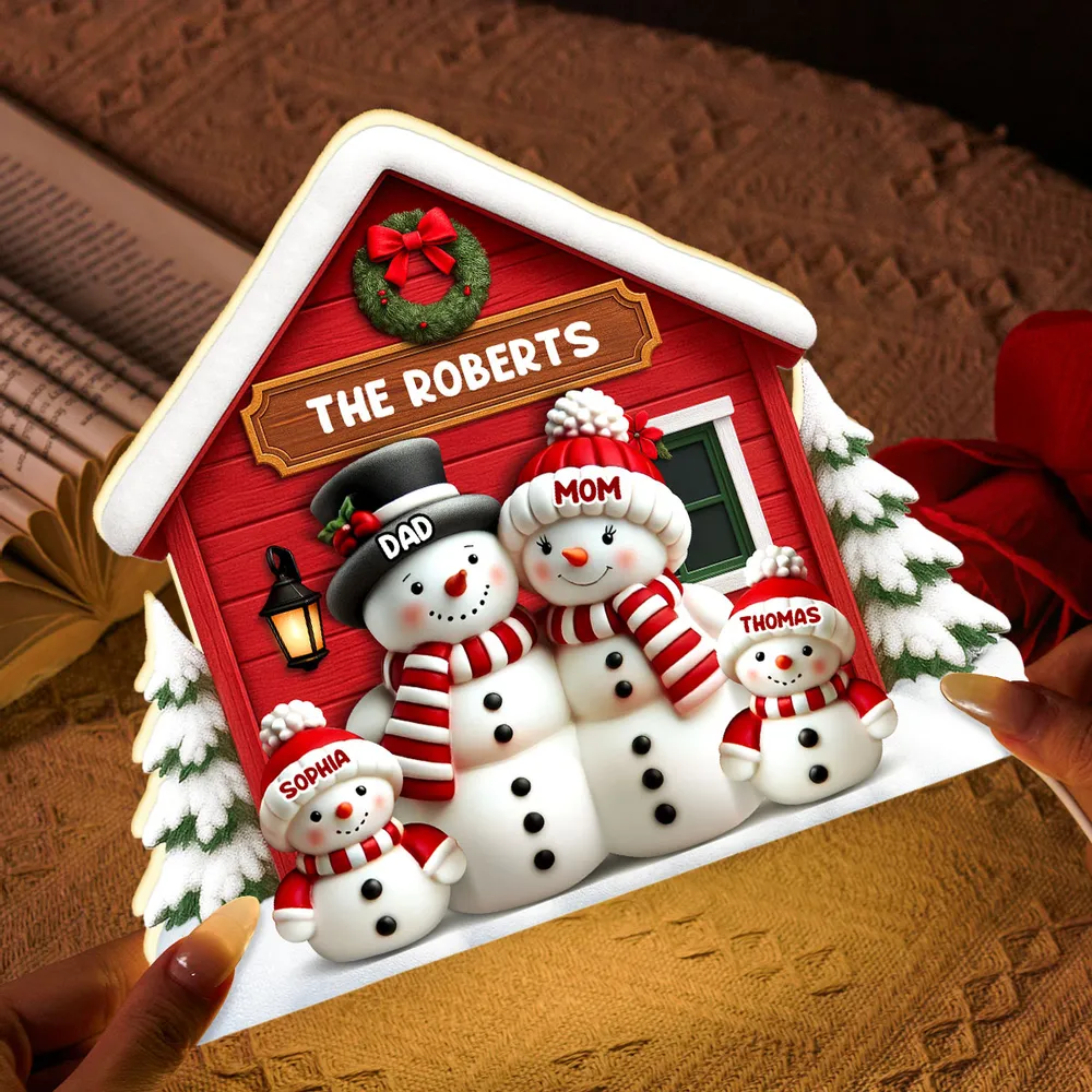 Personalized Acrylic Light Box with Snowman Family House, Cozy Christmas Décor and Unique Holiday Gift for Parents Grandparents - Image 6