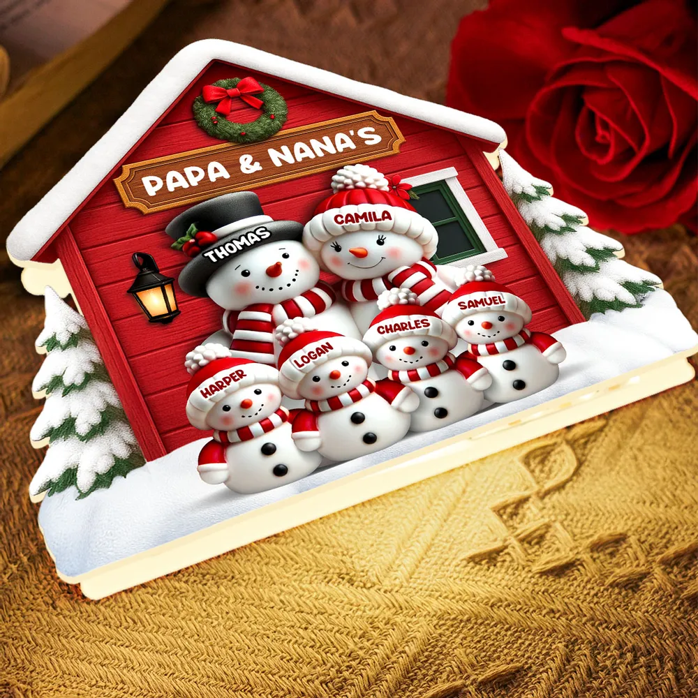 Personalized Acrylic Light Box with Snowman Family House, Cozy Christmas Décor and Unique Holiday Gift for Parents Grandparents - Image 7