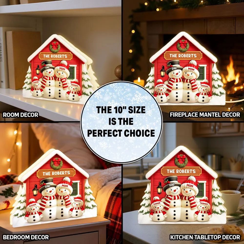 Personalized Acrylic Light Box with Snowman Family House, Cozy Christmas Décor and Unique Holiday Gift for Parents Grandparents - Image 8