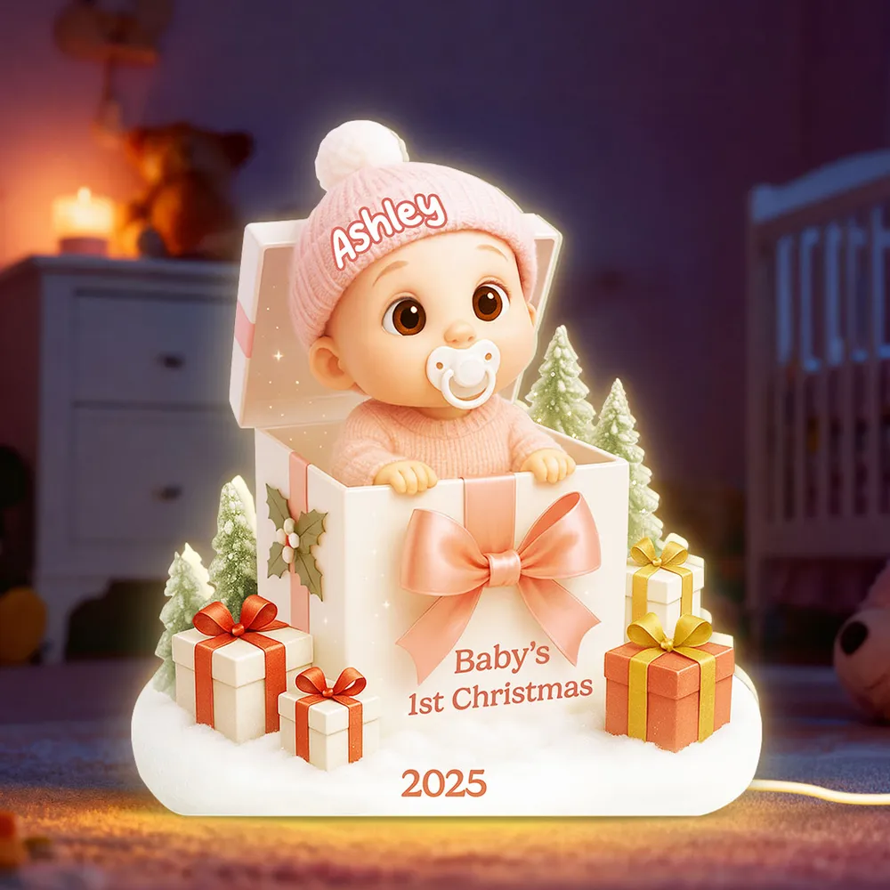 Personalized Acrylic Light Box for Baby's First Christmas β Cute Gift Box Scene, Warm Glow Nursery Lamp, Unique Keepsake Gift for New Parents - Image 7