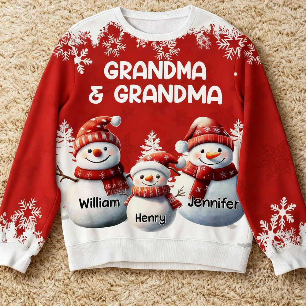 Personalized Printed Sweatshirt for Grandma and Grandpa with Cute Snowman Family Art, Cozy Christmas Keepsake & Unique Grandparent Gift - Image 2
