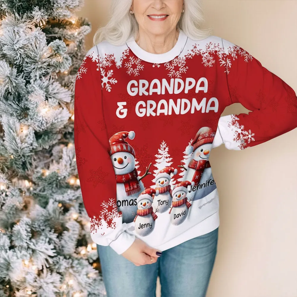 Personalized Printed Sweatshirt for Grandma and Grandpa with Cute Snowman Family Art, Cozy Christmas Keepsake & Unique Grandparent Gift - Image 3