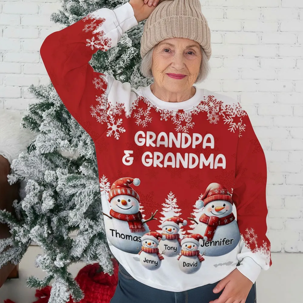 Personalized Printed Sweatshirt for Grandma and Grandpa with Cute Snowman Family Art, Cozy Christmas Keepsake & Unique Grandparent Gift - Image 4