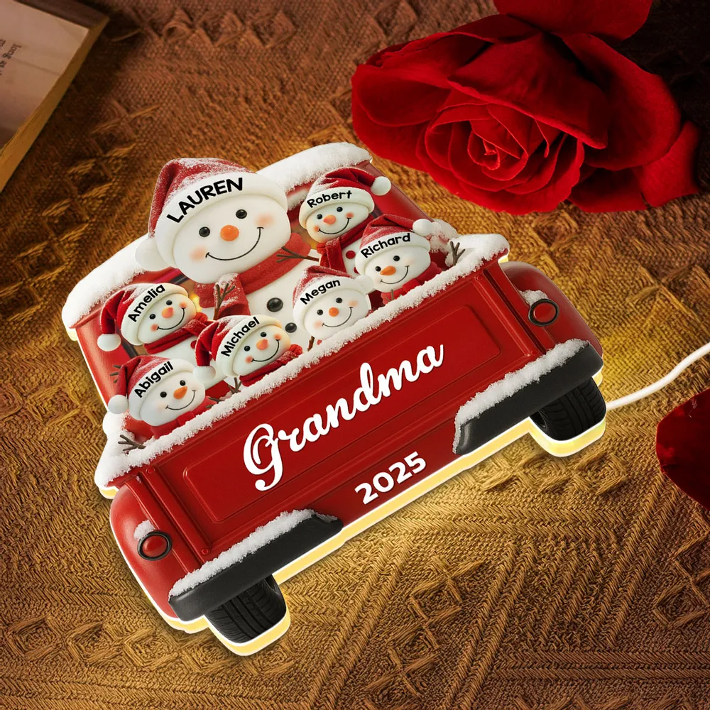Custom Snowman Grandma & Grandkids Acrylic Light Box, Festive Red Truck Bedroom Lamp and Unique Holiday Gift for Family - Image 7