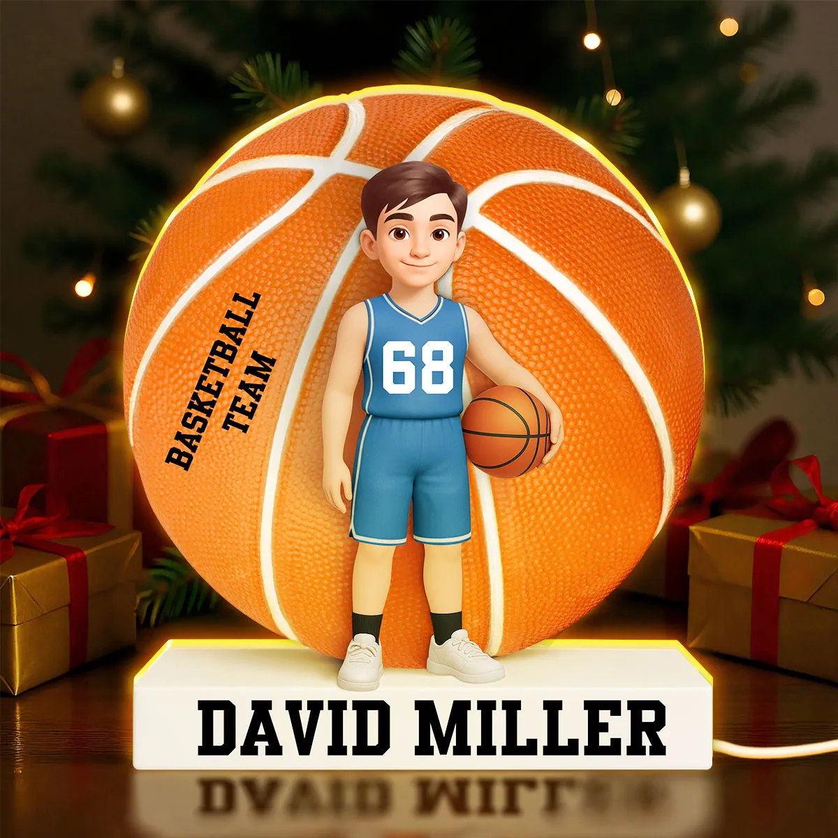 Custom Basketball Team Acrylic Light Box with Cute Player Illustration – Warm Atmosphere Light and Memorable Gift for Sports Lovers