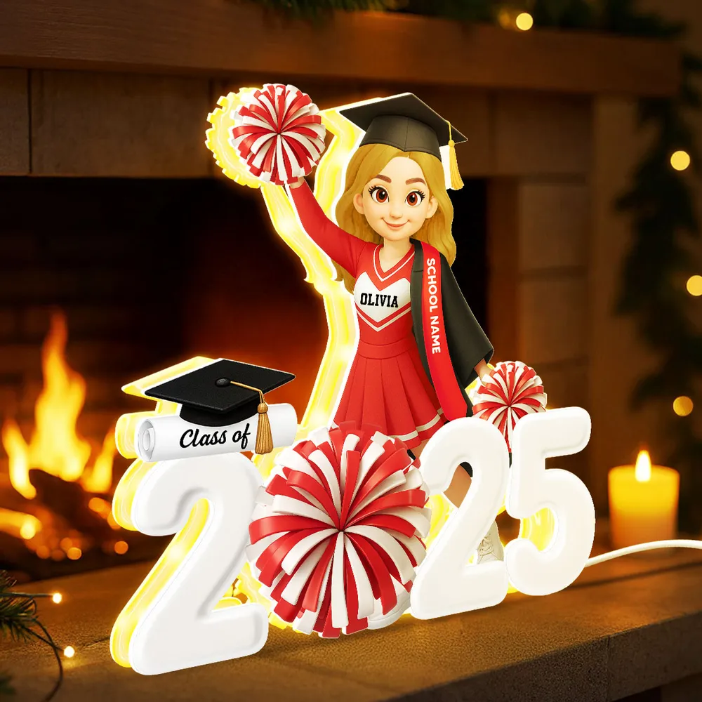 Personalized Acrylic Light Box Graduation Décor with Cheerleader Design & Warm Glow – Unique Gift for Class of Grad - Image 11