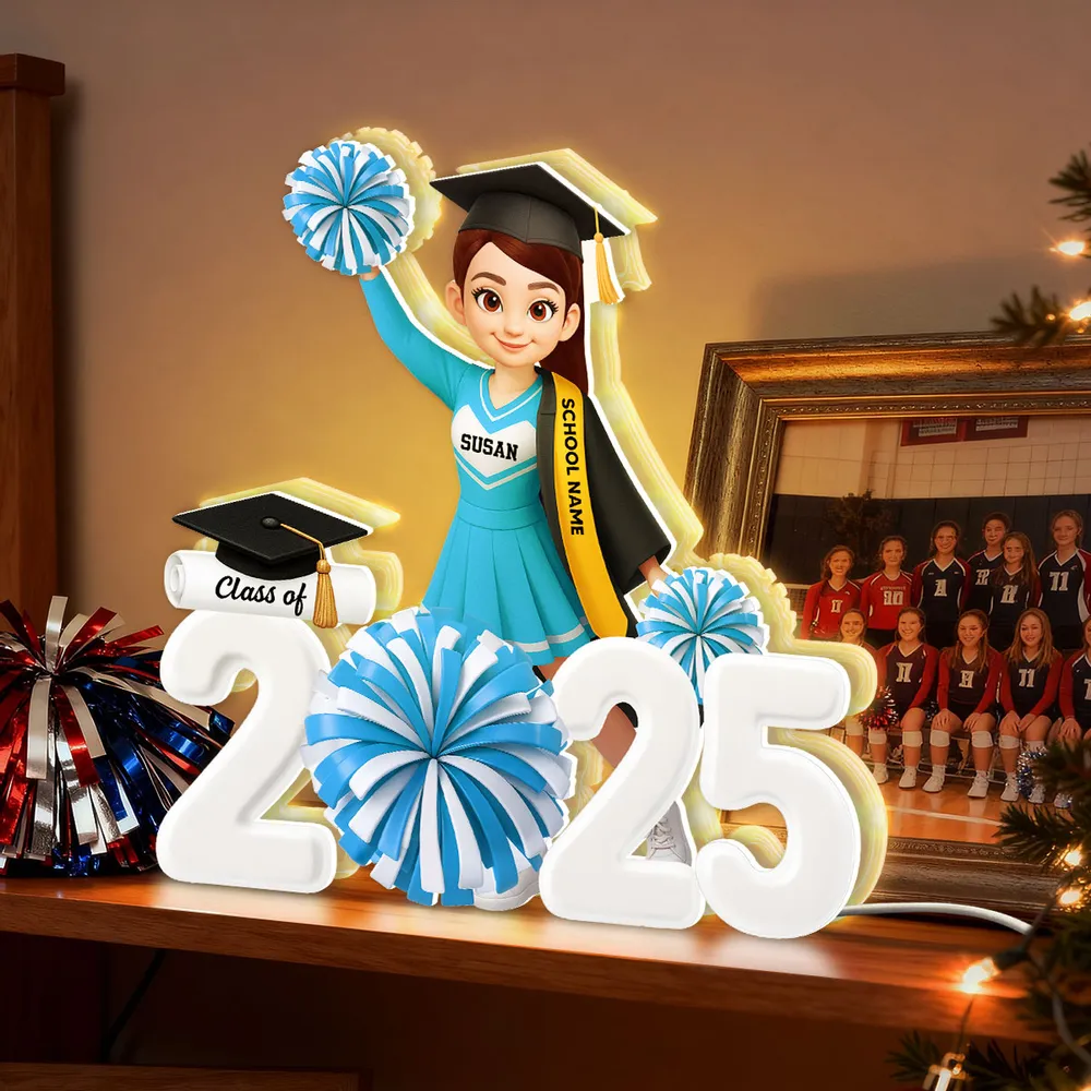 Personalized Acrylic Light Box Graduation Décor with Cheerleader Design & Warm Glow – Unique Gift for Class of Grad - Image 3