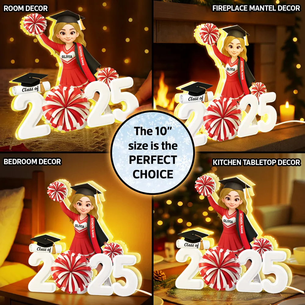 Personalized Acrylic Light Box Graduation Décor with Cheerleader Design & Warm Glow – Unique Gift for Class of Grad - Image 5