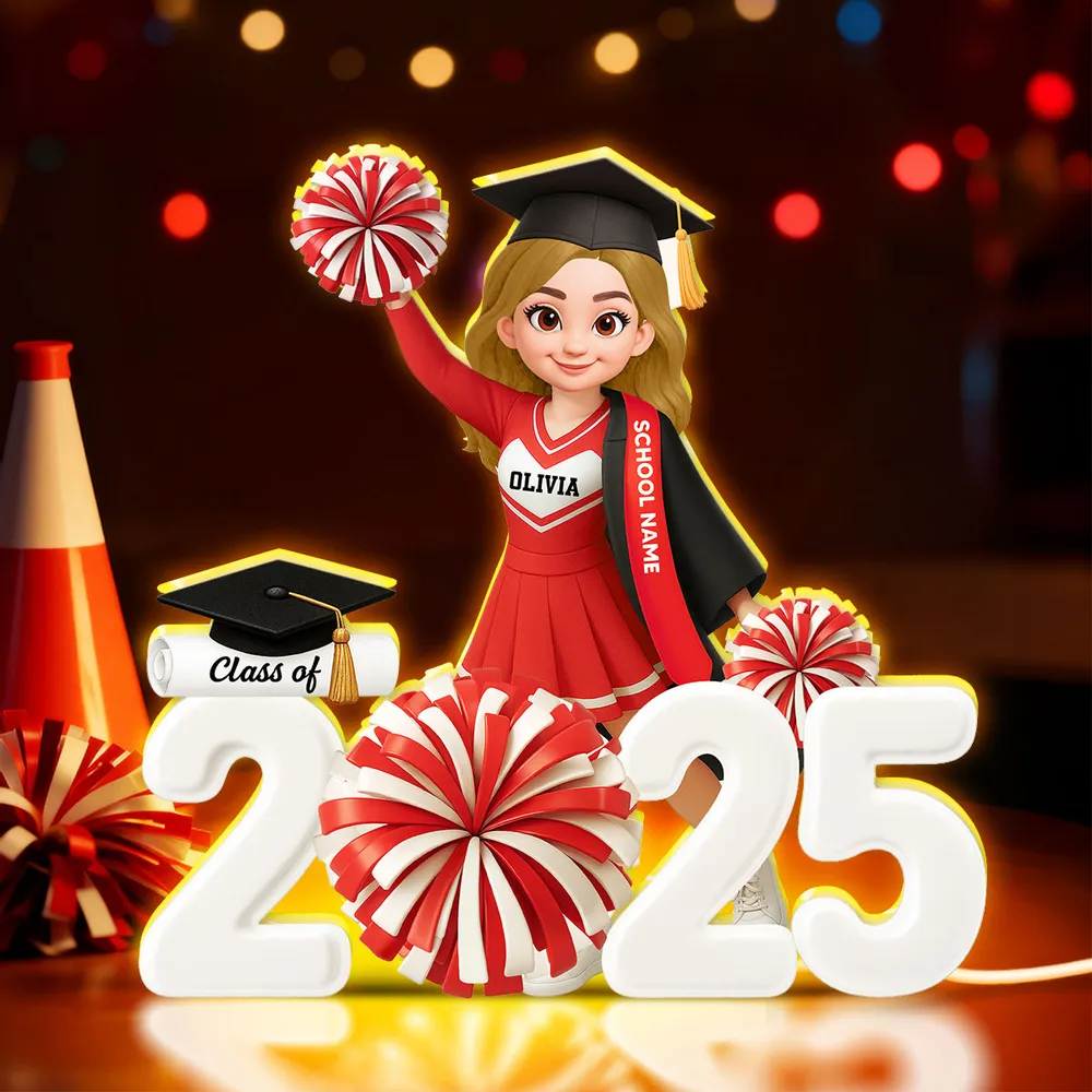 Personalized Acrylic Light Box Graduation Décor with Cheerleader Design & Warm Glow – Unique Gift for Class of Grad - Image 8