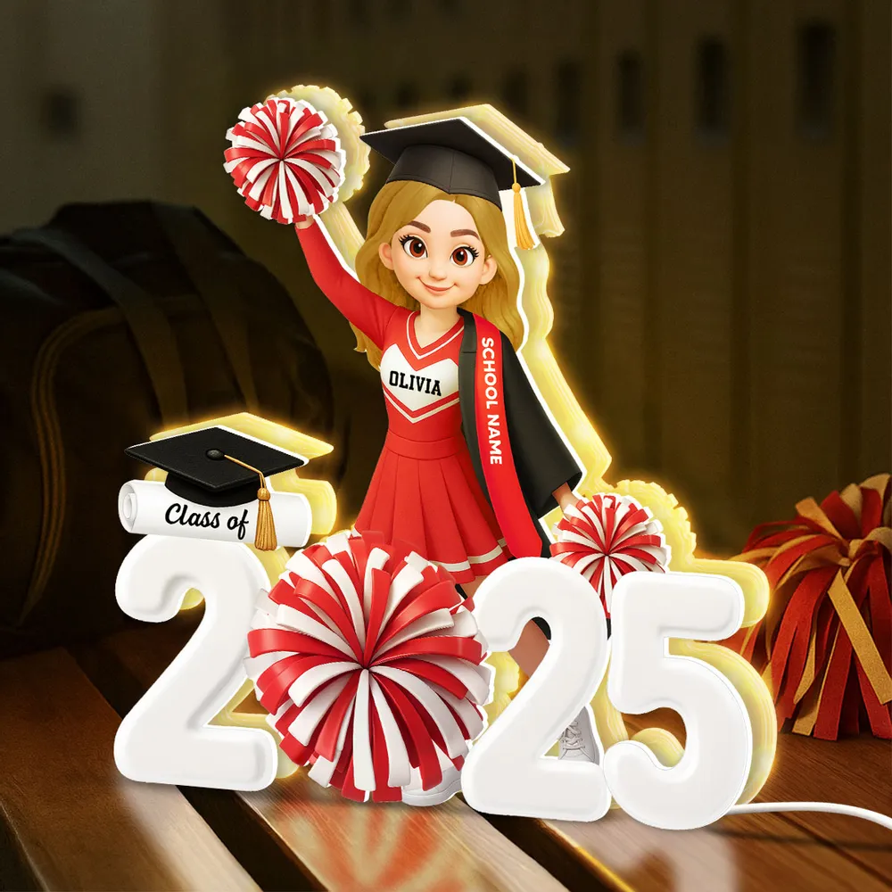 Personalized Acrylic Light Box Graduation Décor with Cheerleader Design & Warm Glow – Unique Gift for Class of Grad - Image 9