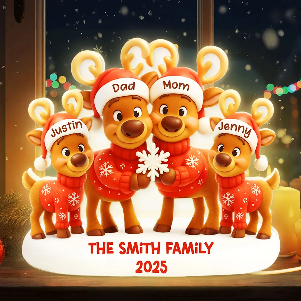 Custom Family Reindeer Acrylic Light Box Lamp for Cozy Holiday Nights, Heartwarming Keepsake Gift - Image 2