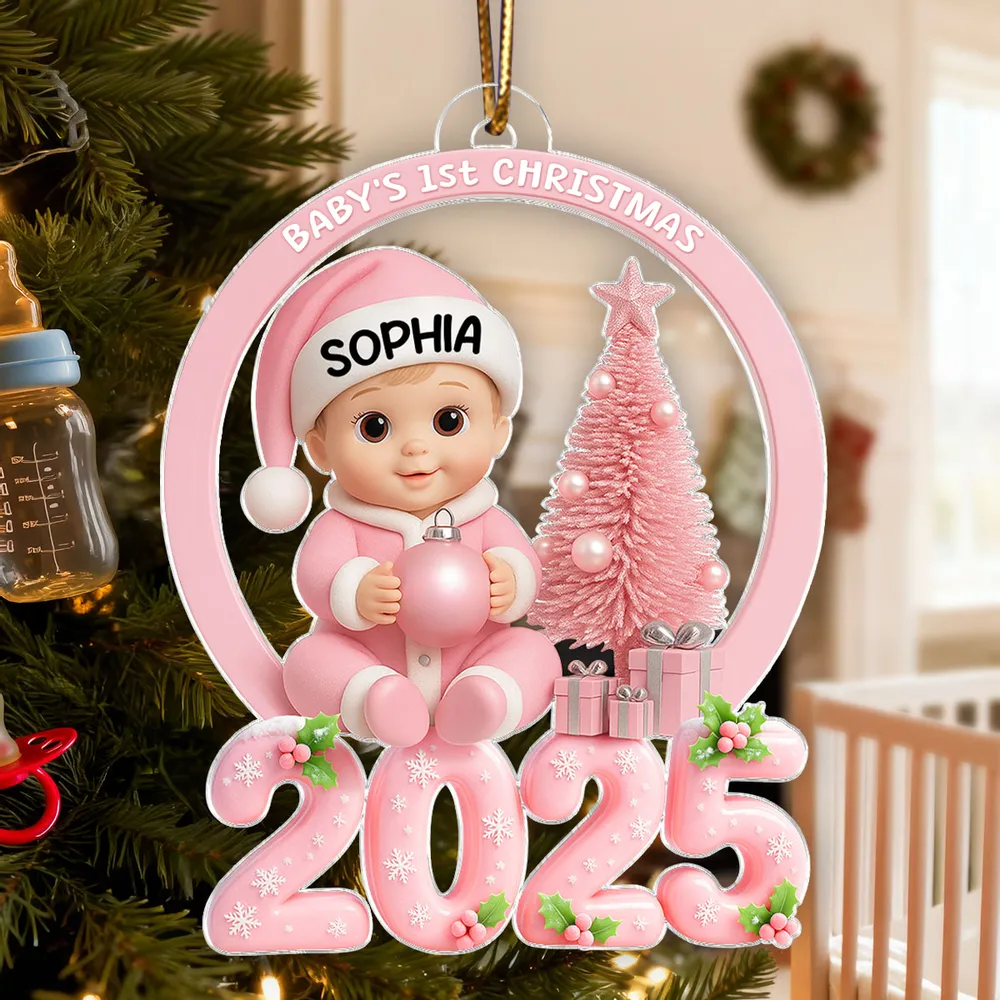 Personalized Baby First Christmas Acrylic Ornament with Pink Tree – Custom Keepsake Acrylic Ornament for Newborn – Unique Holiday Gift for New Parents - Image 5