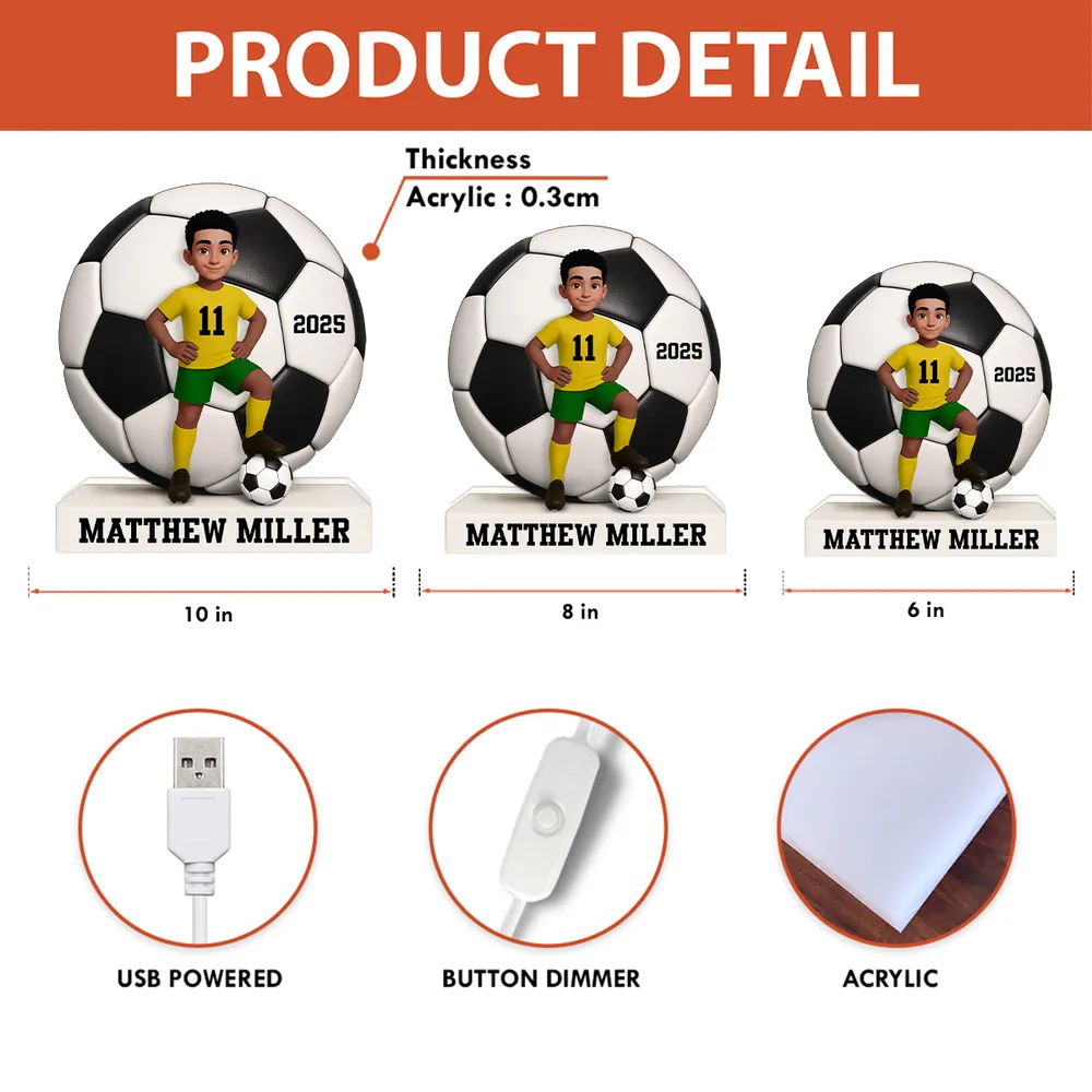 Personalized Acrylic Light Box Soccer Girl Lamp with Custom Player Design, Soft Warm Glow Bedroom Décor, Unique Gift for Young Athletes - Image 4