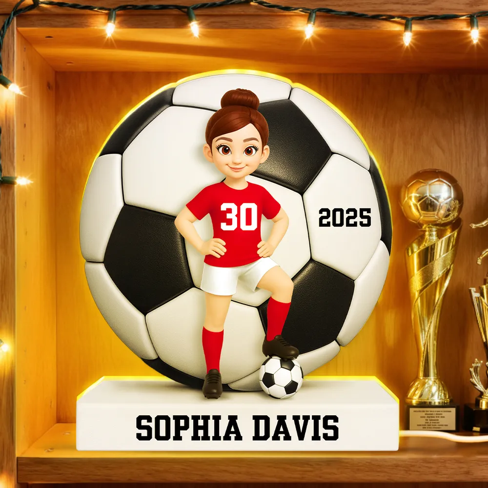 Personalized Acrylic Light Box Soccer Girl Lamp with Custom Player Design, Soft Warm Glow Bedroom Décor, Unique Gift for Young Athletes - Image 8