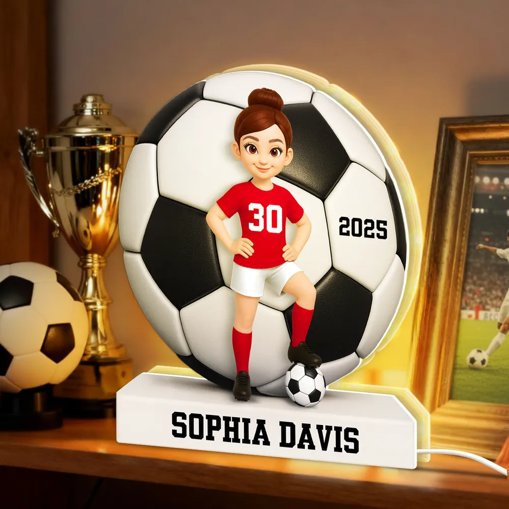 Personalized Acrylic Light Box Soccer Girl Lamp with Custom Player Design, Soft Warm Glow Bedroom Décor, Unique Gift for Young Athletes - Image 9