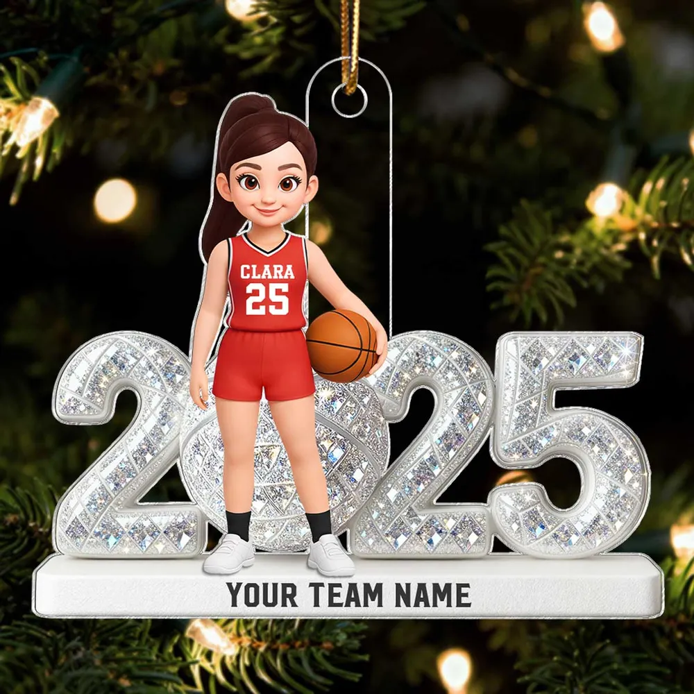 Personalized Acrylic Ornament with Girl Basketball Player, Custom Jersey & Year, Unique Gift for Young Athletes & Team Spirit Fans