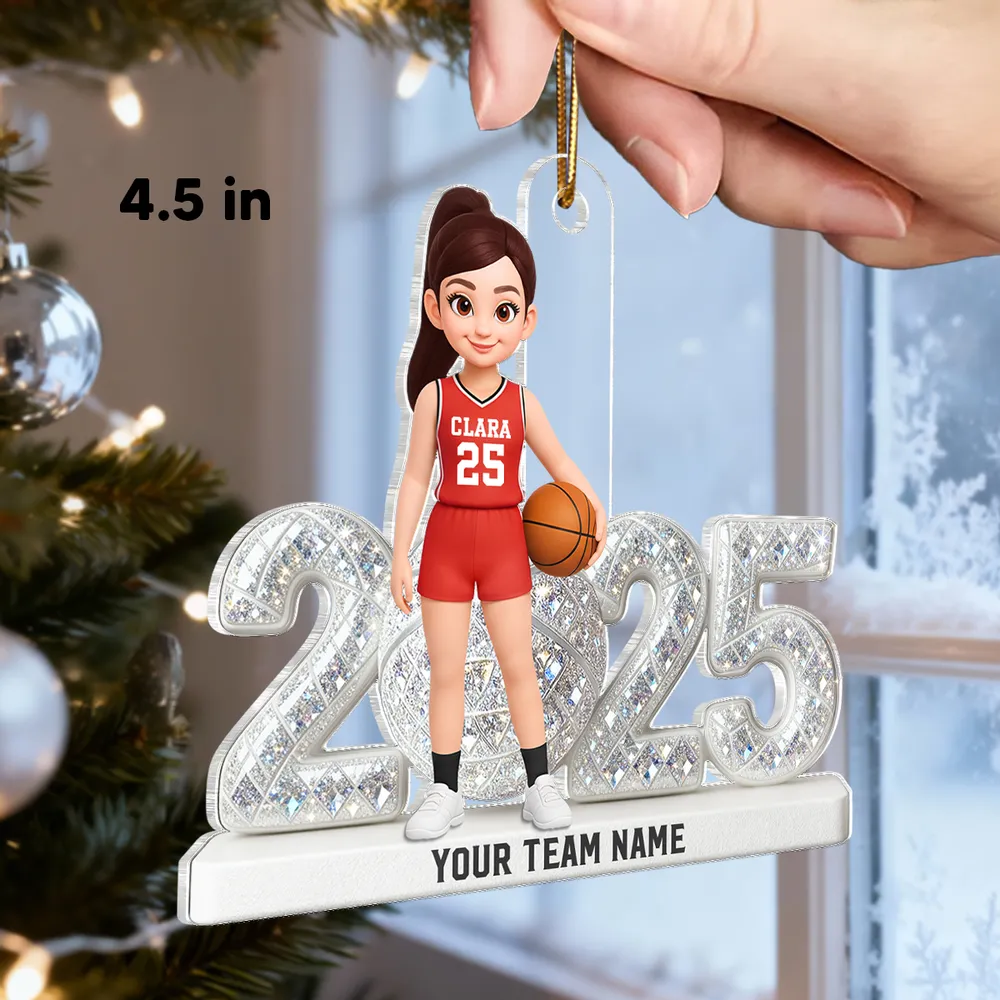 Personalized Acrylic Ornament with Girl Basketball Player, Custom Jersey & Year, Unique Gift for Young Athletes & Team Spirit Fans - Image 3