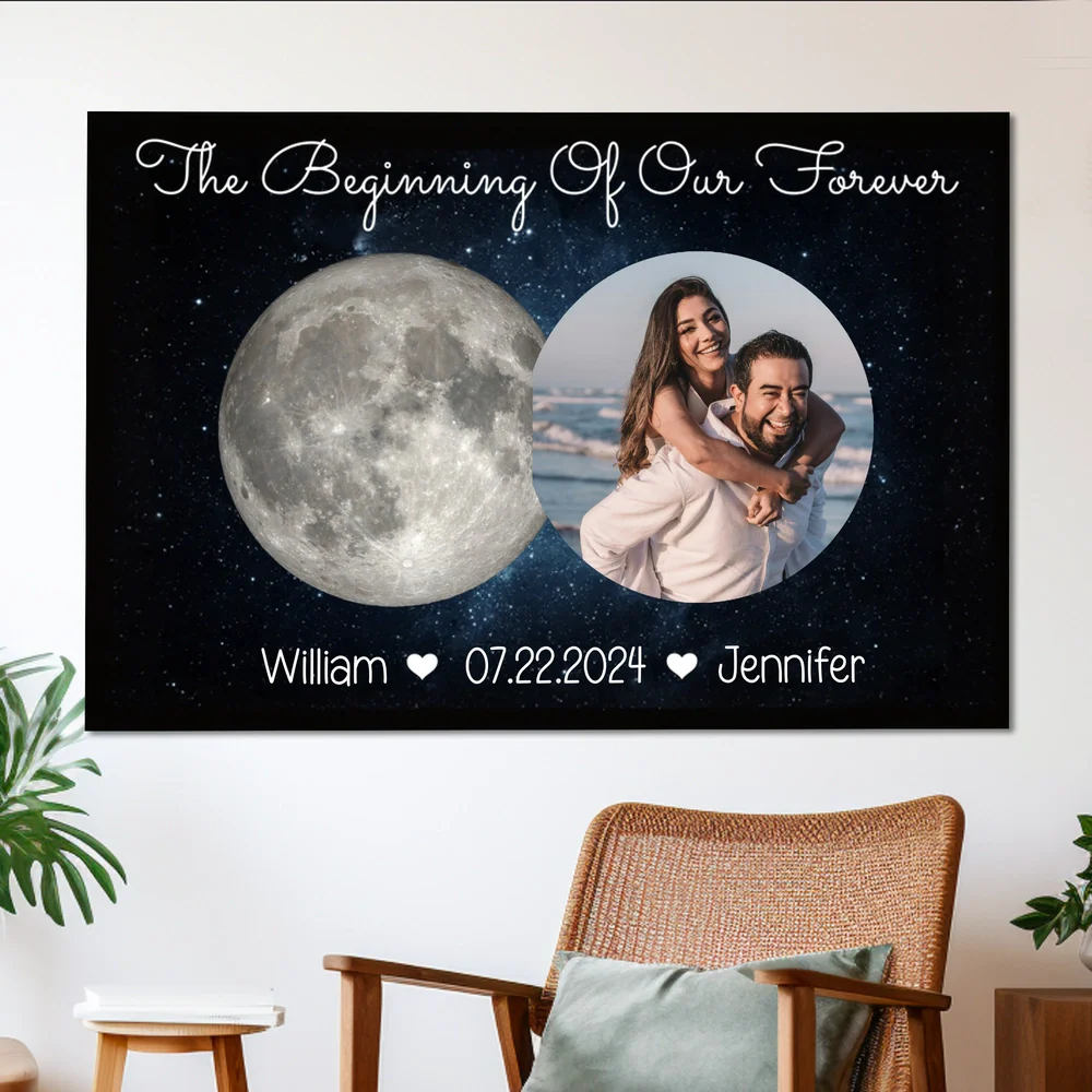 Personalized Couple Poster With Moon Phase & Photo, Custom Anniversary Wall Art, Romantic Unique Gift For Couples - Image 2