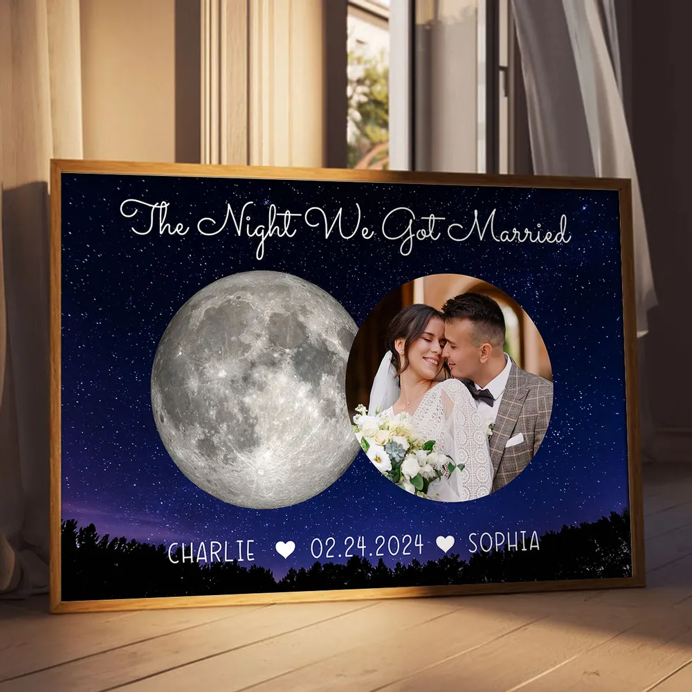 Personalized Couple Poster With Moon Phase & Photo, Custom Anniversary Wall Art, Romantic Unique Gift For Couples - Image 8