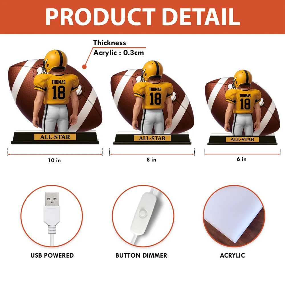 Personalized Acrylic Light Box for Football Player – Custom All-Star Design, Stadium Glow, Unique Gift for Sports Fans - Image 4