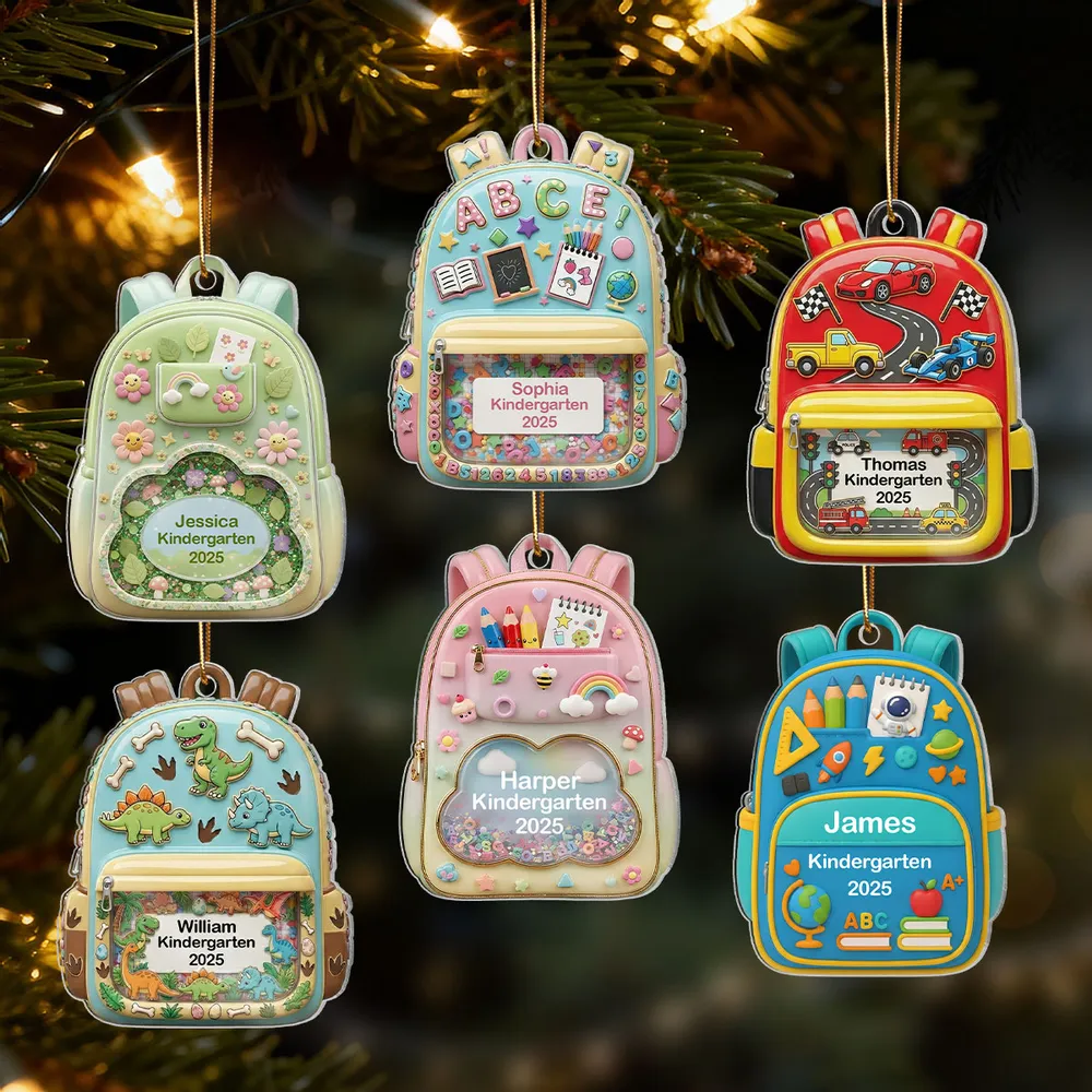 Personalized Acrylic Backpack Ornament for Kids – Cute School-Themed Holiday Gift - Image 3