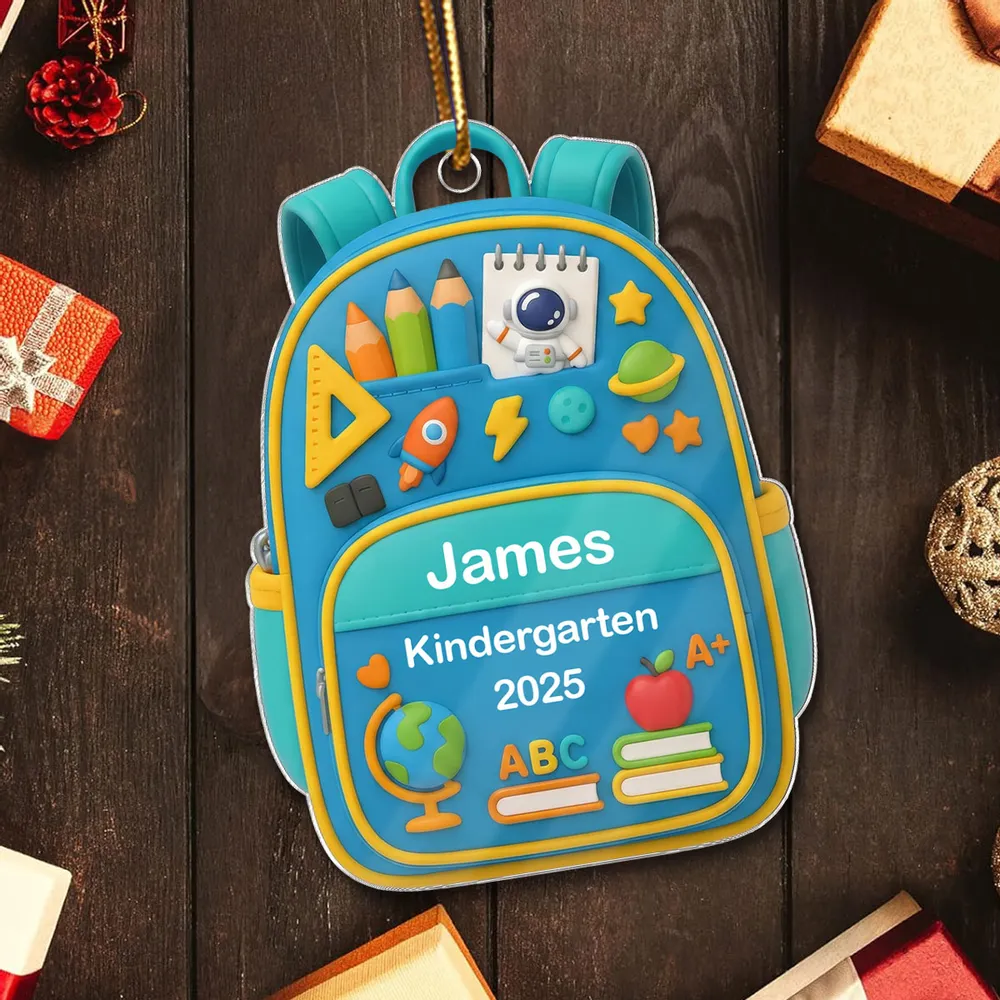 Personalized Acrylic Backpack Ornament for Kids – Cute School-Themed Holiday Gift - Image 8
