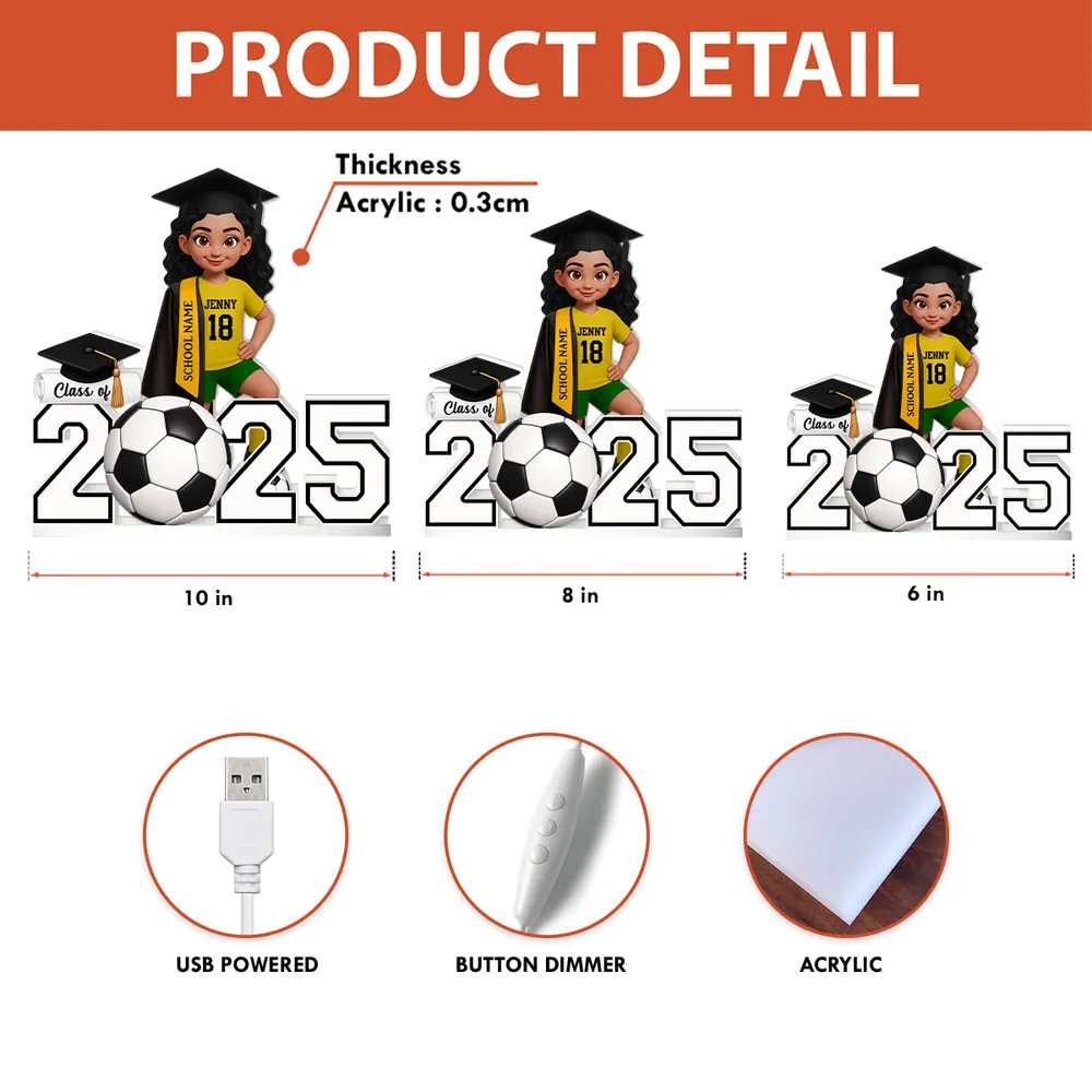 Custom Class Acrylic Light Box with Graduation Cap and Soccer Theme, Warm Atmosphere Lamp for Bedroom or Bookshelf, Memorable Gift - Image 4