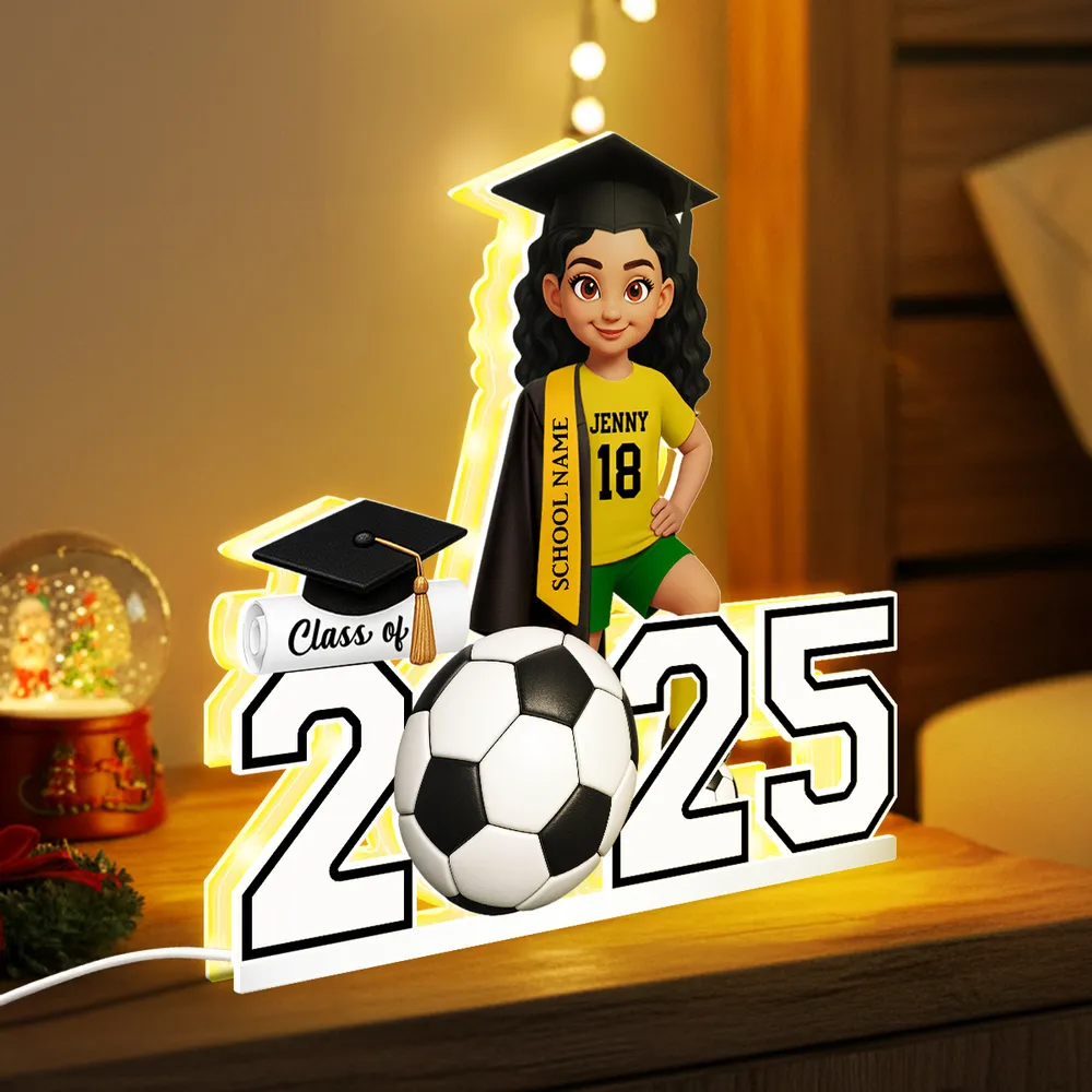 Custom Class Acrylic Light Box with Graduation Cap and Soccer Theme, Warm Atmosphere Lamp for Bedroom or Bookshelf, Memorable Gift - Image 5