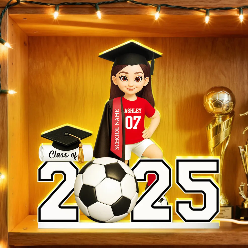 Custom Class Acrylic Light Box with Graduation Cap and Soccer Theme, Warm Atmosphere Lamp for Bedroom or Bookshelf, Memorable Gift - Image 7
