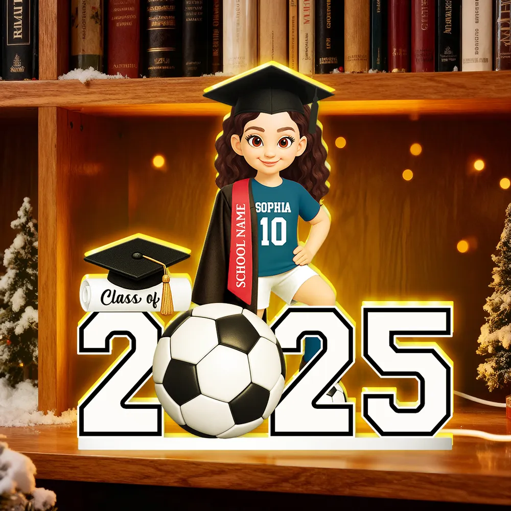 Custom Class Acrylic Light Box with Graduation Cap and Soccer Theme, Warm Atmosphere Lamp for Bedroom or Bookshelf, Memorable Gift - Image 8