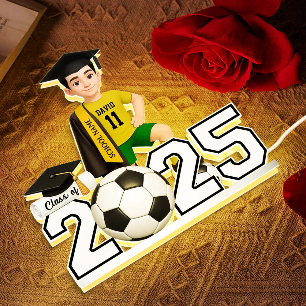 Custom Class Acrylic Light Box with Graduation Cap and Soccer Theme, Warm Atmosphere Lamp for Bedroom or Bookshelf, Memorable Gift - Image 9